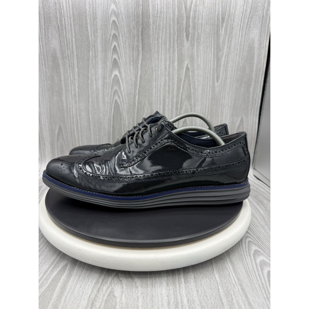 Cole Haan Grand OS Longwing Mens Size 12M Shiny Navy Blue Wingtip Oxfords C21023